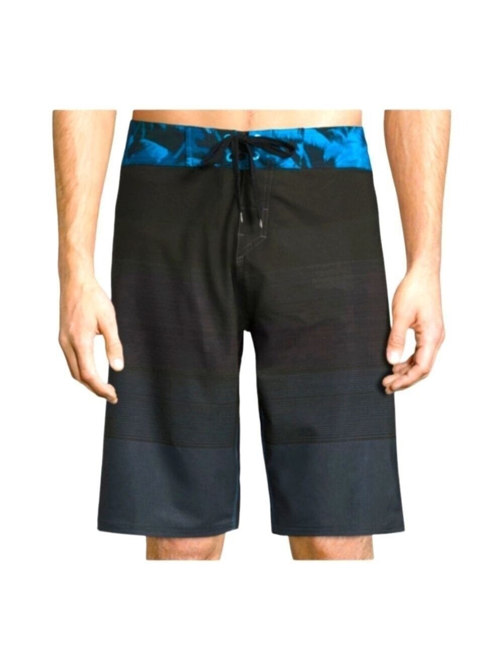 Burnside Black w/Teal Tropical Detail Unlined Board Shorts Size 34 EUC
